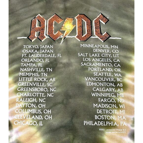2001 AC/DC Stiff Upper Lip Tour Concert Band T Shirt Double Sided Tie Dye Mens L - Picture 13 of 15